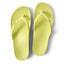 Vista Vay-Cay women’s lime green flip flops facing up, showing soft-rebound cushioning and anatomical arch support