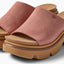 Vista Luxe Evie mauve slide sandals facing right, close-up of the front upper and cushioned sole with arch support.