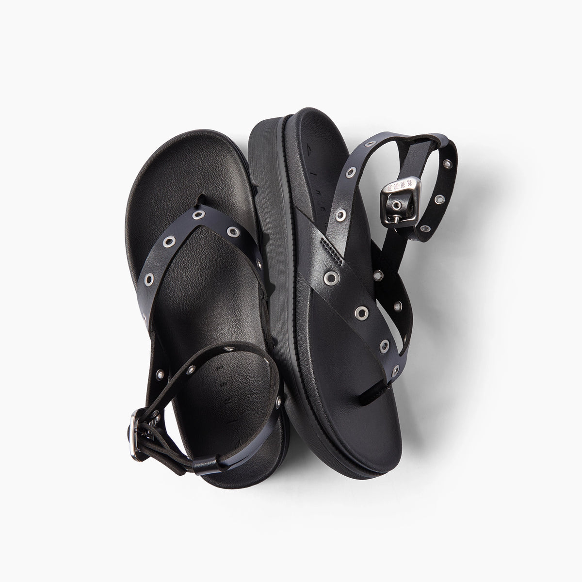 Vista Luxe Sierra black sandals facing upper left with adjustable buckles and cushioned footbeds