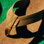Free Fly X Ojai men's brown leather sandal close-up on toe post and strap stitching with water-friendly footbed texture facing forward