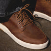 Laguna Spiniker brown leather mid boot facing right with classic toe cap and cushioned sole
