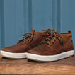 Laguna Spiniker brown leather mid boots facing left with cushioned soles and comfort focused arch support