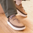 Rambler mens suede shoes facing right with thick cushioned EVA outsoles and cozy terrycloth lining