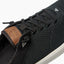 Laguna black sneaker facing left, close-up of breathable upper and lace details
