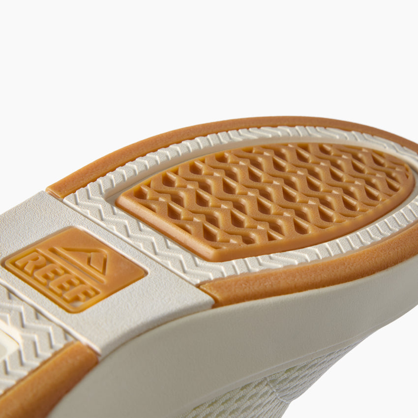 Laguna footwear outsole facing the viewer in close up, showing textured traction and cushioned sole