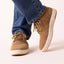 Del Mar Desert brown leather and suede shoes facing forward with one shoe shown in side profile