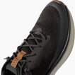 Zuma black sneaker close up facing upper right showing the knit toe and lace up upper