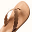 Reef Celine x Jenny women's tan sandal top view showing soft scalloped straps and molded cushioned footbed for beach comfort