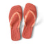 Top view of women's Solaye flip-flops in canyon sunset, square toe with sleek jelly straps, lightweight and water-friendly design.