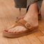 Vista Gabriella sandal facing left in brown suede with buckle, close-up on toe and arch support in suede sandals collection.