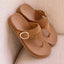 Vista Gabriella suede sandals facing up with buckle detail, arch support, and soft cushioning for beach comfort.