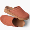 Vista Luxe Mariana suede clogs, one facing right and one facing left, with cushioned footbeds and supportive soles