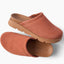 Vista Luxe Mariana suede clogs, one facing right and one facing left, with cushioned footbeds and supportive soles