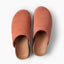 Vista Luxe Mariana suede clogs viewed from above, toes facing upward, showcasing closed toes and cushioned footbeds
