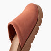 Vista Luxe Mariana suede clog close up facing upper right showing the closed toe and side profile with cushioned comfort sole