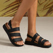 Vista Marbella black women's sandals facing right with three straps and cushioned arch support