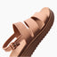 Vista Marbella three strap sandal facing upper right with cushioned footbed and adjustable buckle close up