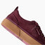 Lay Day Dawn sneaker facing right, close-up of burgundy suede upper and cushioned platform sole