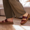 Vista Hi 2 women's sandals facing right, brown braided and smooth straps, lightweight with enhanced arch support, close-up on feet