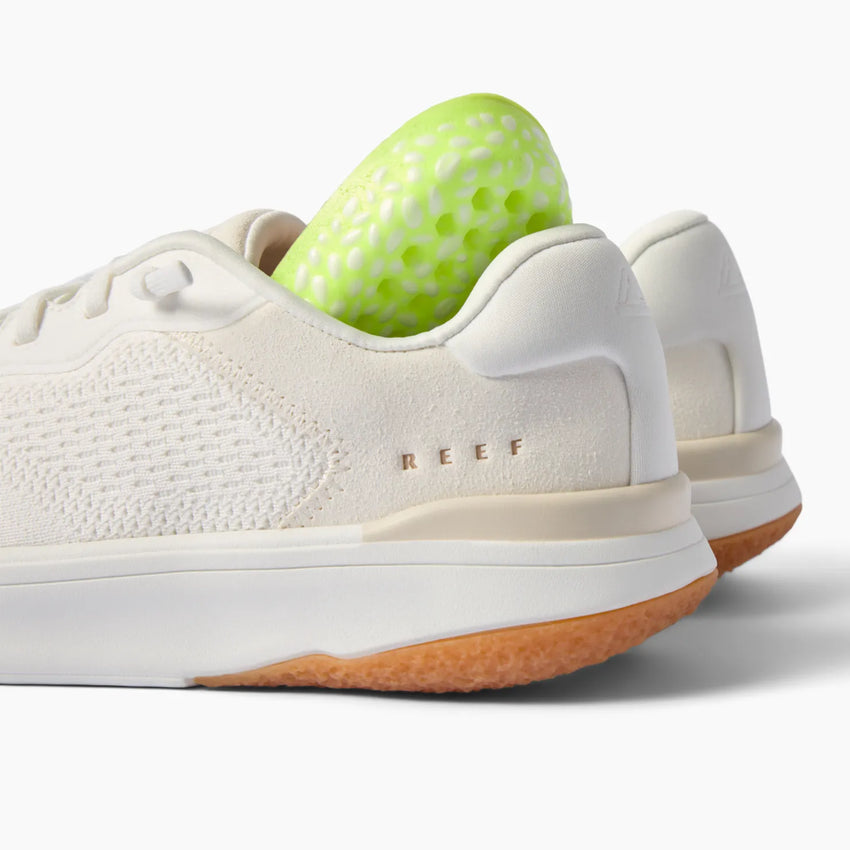 Reef Del Mar shoes viewed from the rear right, showing heel and soft-rebound cushioning insert inside heel collar