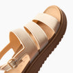 Vista Marbella three strap sandal angled with toe facing upper right showing cushioned footbed and molded sole