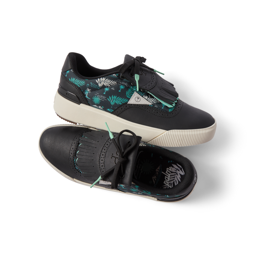 Onshore Pebble X Palm men's shoes with palm print, facing right, close-up of top and side showing cushioning and arch support