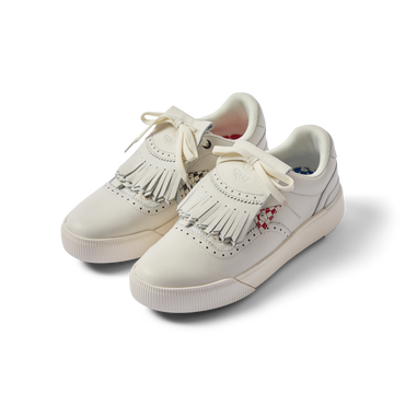 Pair of Onshore Pebble X Palm shoes facing forward right, showing soft-rebound cushioned upper with fringe and palm print accents.