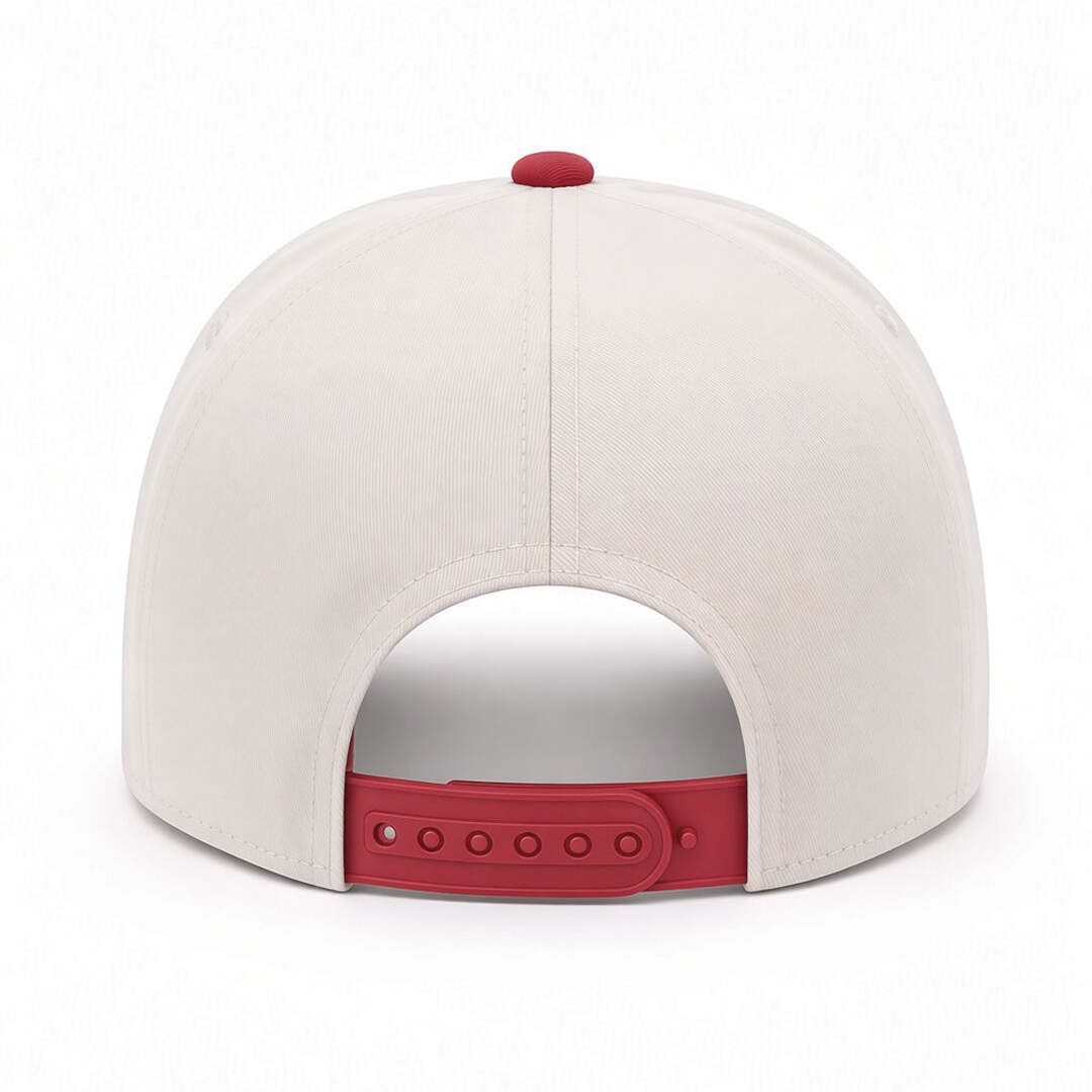 REEF x Palm Snapback white and red adjustable back view with rear closure