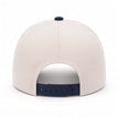 REEF x Palm Snapback hat viewed from the back, showing adjustable navy snap closure and cream crown