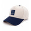REEF x Palm Snapback front-facing cream and navy golf hat with curved brim and palm logo