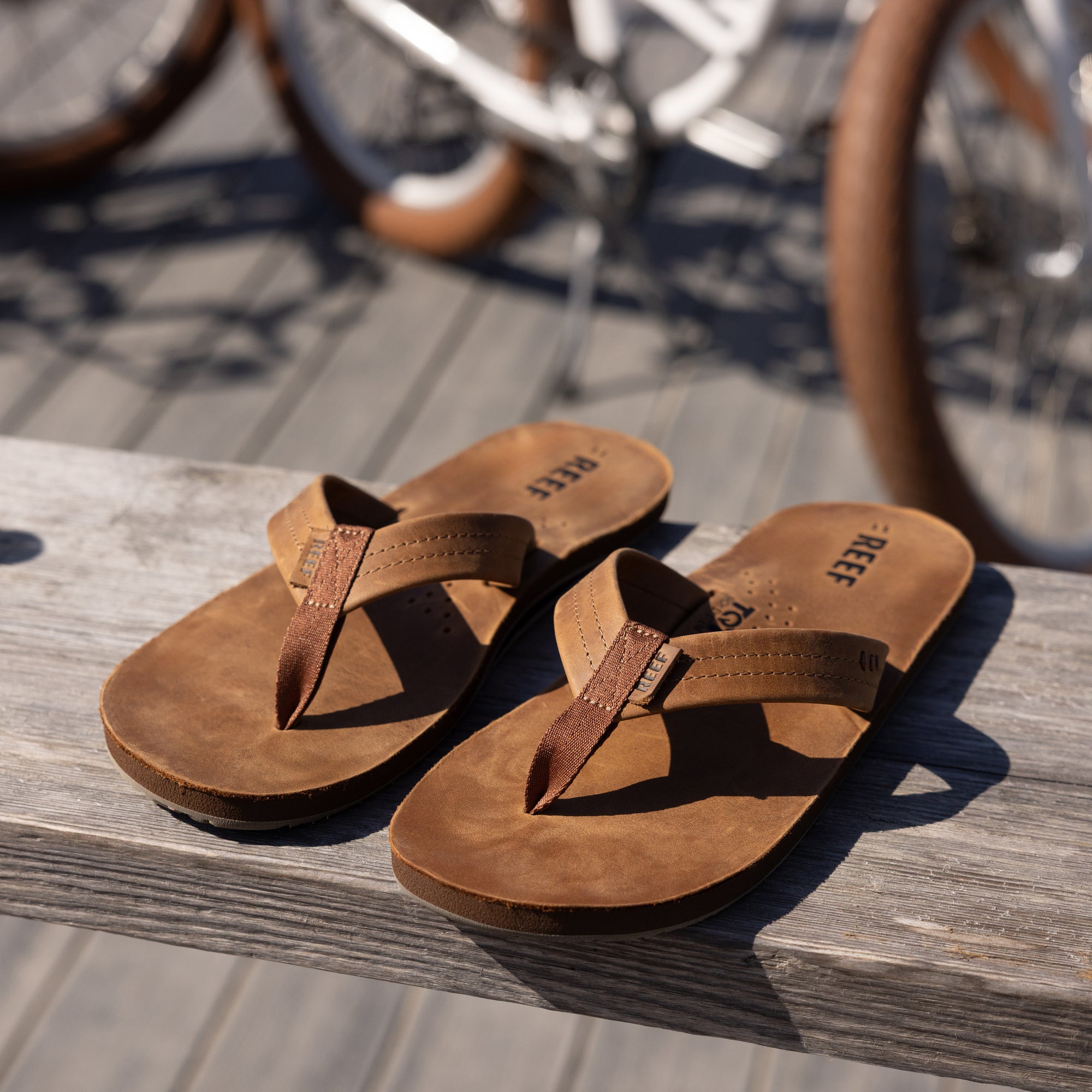 Men's Draftsmen: Bottle Opener Leather Sandals in Bronze Brown
