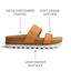 Side view of Cushion Vista Hi women's sandal in tan with soft vegan leather straps and lightweight outsole emphasizing comfort features.