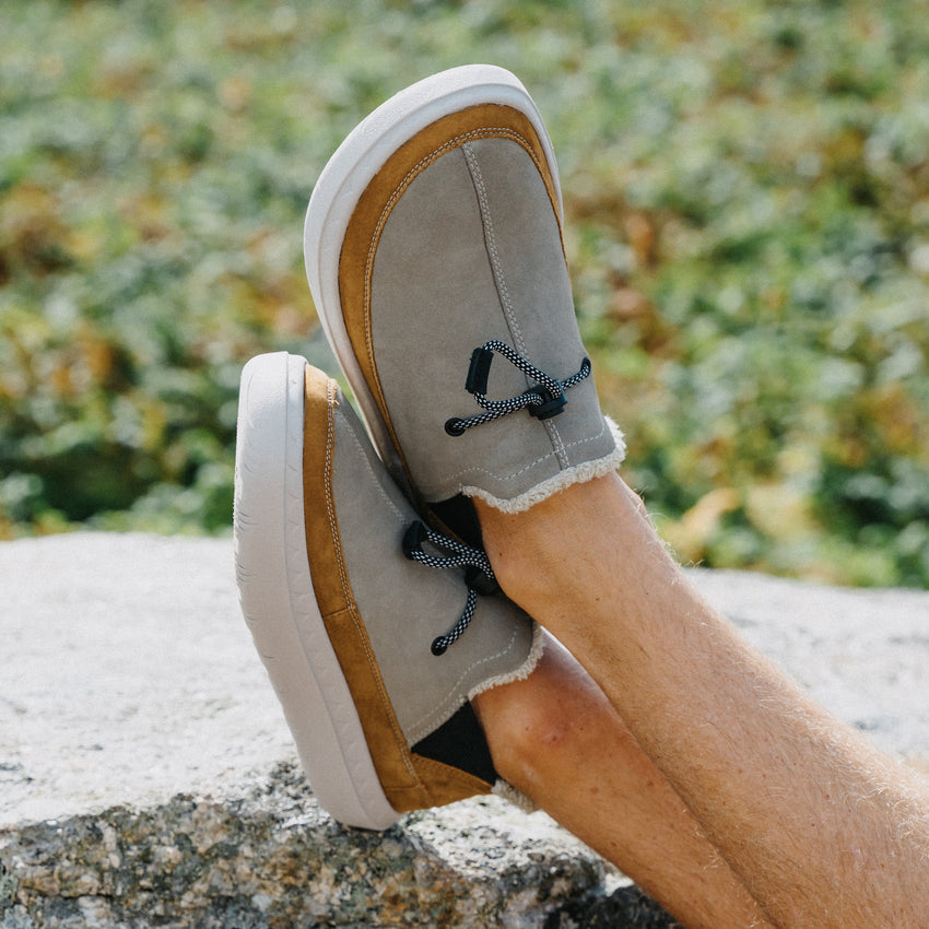 Rambler suede shoes with toes facing upward, cozy lining, and cushioned soles for everyday comfort