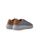 Atlantic men's sneaker showing rear and lateral sides in grey fabric with tan suede heel and white sole, beach-inspired comfort design