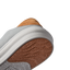 Atlantic men's shoe close-up of sole and heel facing upward with textured outsole, extra cushioning, and arch support design.