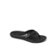 Santa Ana black women's flip flop facing right, featuring soft-rebound cushioning and anatomical arch support for beach comfort.