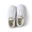 Shoreline Del Mar white sneakers viewed from above with toes facing upward and cushioned support laces