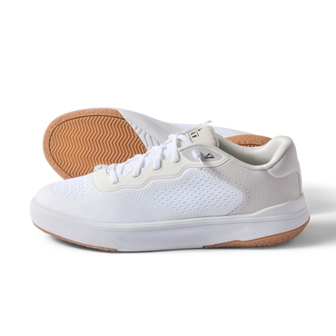 Shoreline Del Mar white sneakers facing left with cushioned support and beach inspired comfort