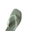 Solaye women's water-friendly flat sandal facing right, close-up of square toe and soft footbed in light green