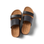 Vista Luxe Siaa women's sandals facing up showing cork footbed with soft-rebound cushioning and black straps.