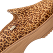 Vista Skye leopard platform clog facing left, close-up of suede upper and wedge sole with comfort support