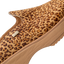 Vista Skye leopard platform clog facing left, close-up of suede upper and wedge sole with comfort support