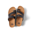 Top view of Vista Hi Layla black sandals for women with cork footbed, soft-rebound cushioning, and anatomical arch support.