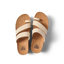 Top view of beige Vista Hi Layla sandals for women with cork footbeds, anatomical arch support, and soft cushioning.