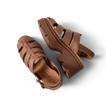 Vista Luxe Lucie women's sandals in chocolate raffia, showing top and outer side with platform sole facing right, comfort-focused design.