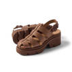 Vista Luxe Lucie women's sandal facing left, chocolate raffia with cushioned arch support, surf-inspired comfort design.
