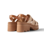 Vista Luxe Lucie sandals facing back right, showing chunky heels and raffia straps, beach-inspired comfort footwear for women.