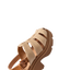 Vista Luxe Lucie facing left, close-up on woven raffia upper and cushioned sole, surf-inspired comfort sandal for women.