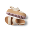 Water Vista Higher women's sandals shown from top and side with cushioned sole and textured outsole in pale mauve and cream colors.