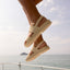 Reef Water Vista sandals facing right, close-up of water-friendly beige platform sandals with textured soles.